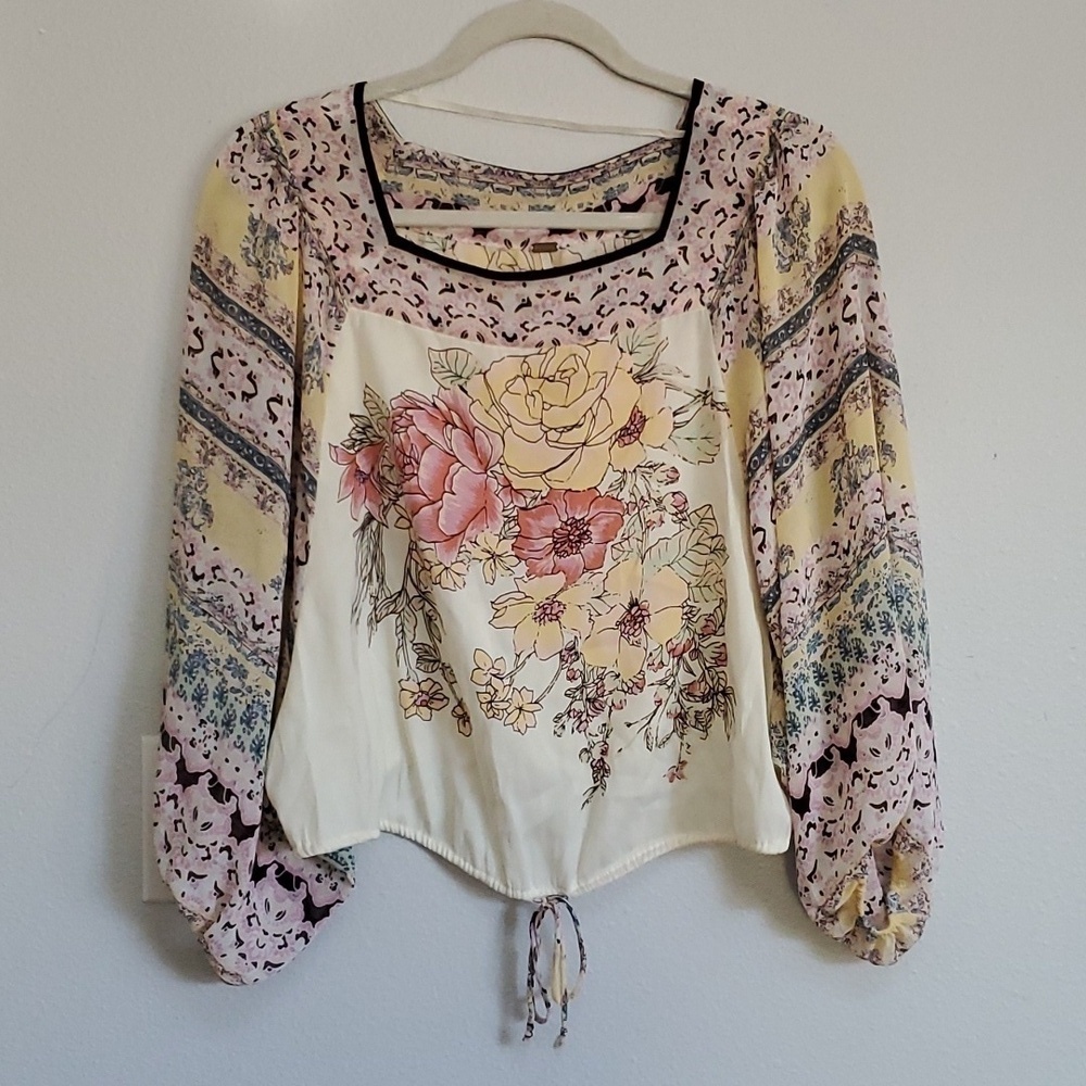 Free People Blue Nile ivory batwing tapestry shirt